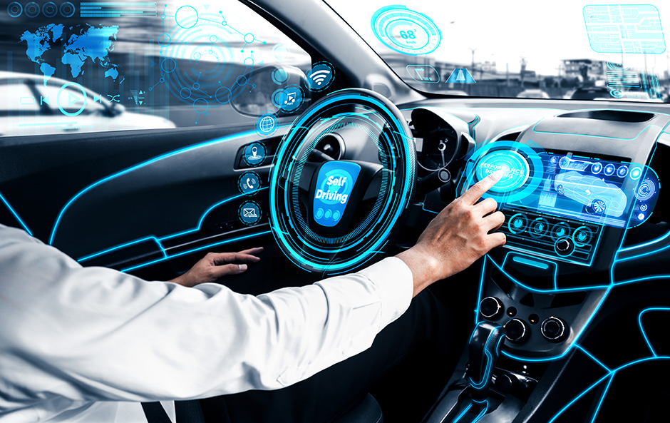 Person driving a futuristic car